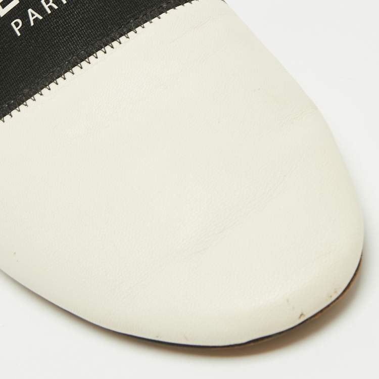 Pre Owned Givenchy White Leather And Logo Strecth Band Bedford Flat Mules Size 39