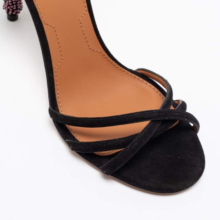 Pre Owned Givenchy Black Suede Crystal Embellished Ankle Strap Sandals Size 37.5