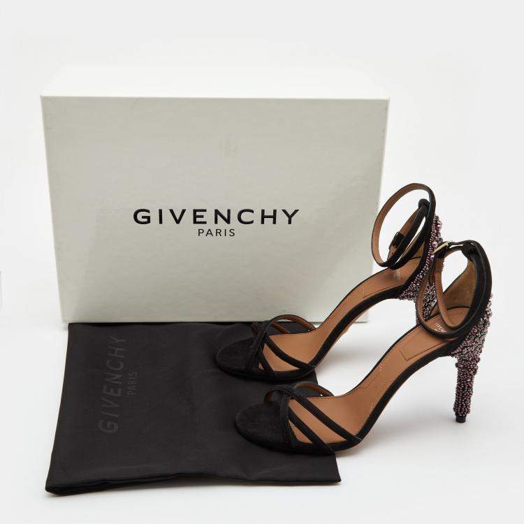 Pre Owned Givenchy Black Suede Crystal Embellished Ankle Strap Sandals Size 37.5