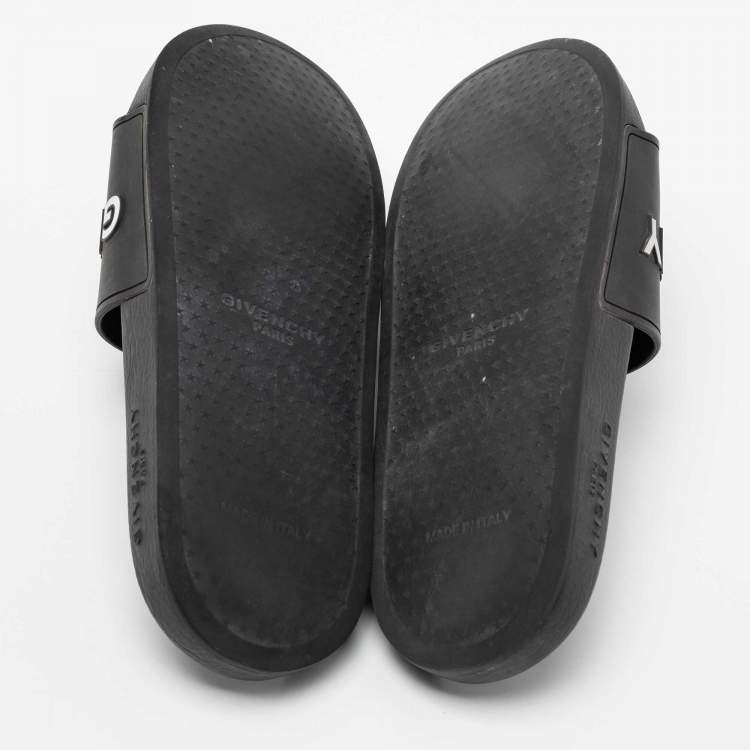 Pre Owned Givenchy Black Rubber Logo Flat Slides Size 40