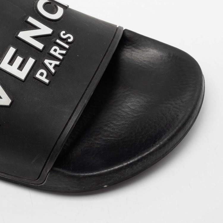 Pre Owned Givenchy Black Rubber Logo Flat Slides Size 40