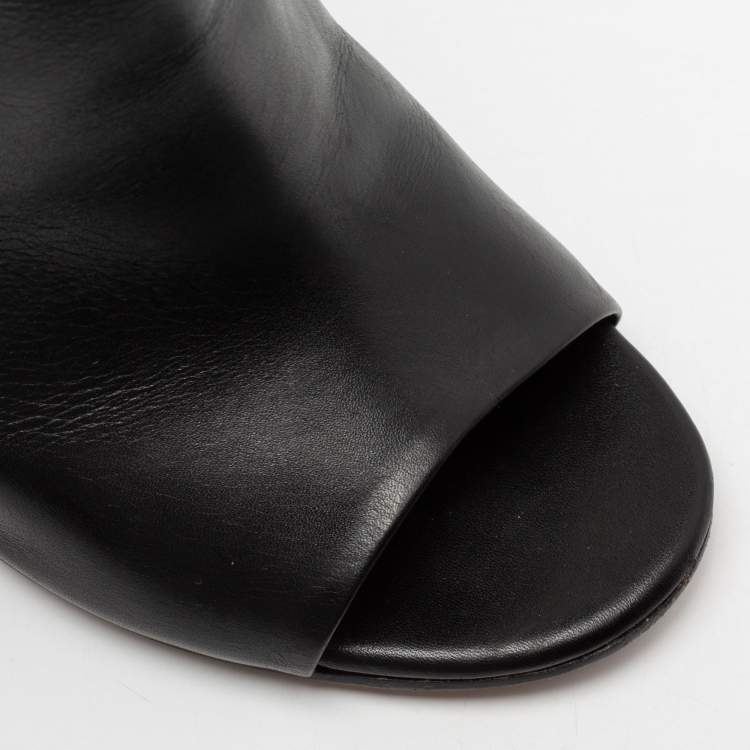 Pre Owned Givenchy Black Leather Shark Lock Open-Toe Ankle Booties Size 40