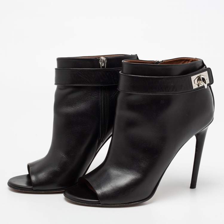 Givenchy Black Leather Shark Lock Open-Toe Ankle Booties Size 40 Givenchy |  TLC