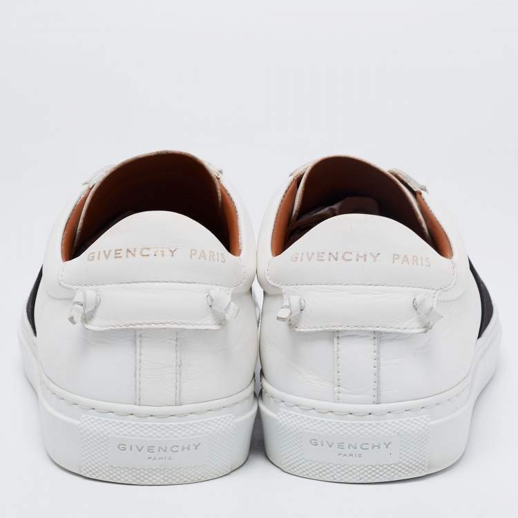 Pre Owned Givenchy White/Black Leather And Logo Stretch Band Urban Street Slip On Sneakers Size 38