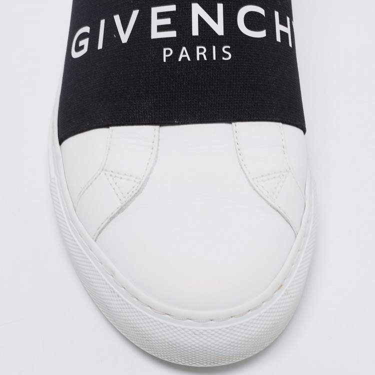 Pre Owned Givenchy White/Black Leather And Logo Stretch Band Urban Street Slip On Sneakers Size 38