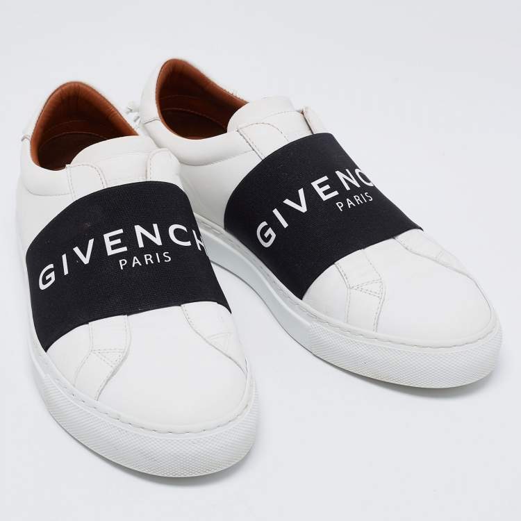 Pre Owned Givenchy White/Black Leather And Logo Stretch Band Urban Street Slip On Sneakers Size 38