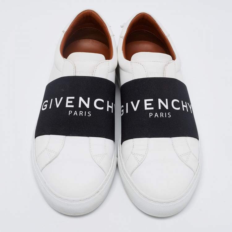 Pre Owned Givenchy White/Black Leather And Logo Stretch Band Urban Street Slip On Sneakers Size 38