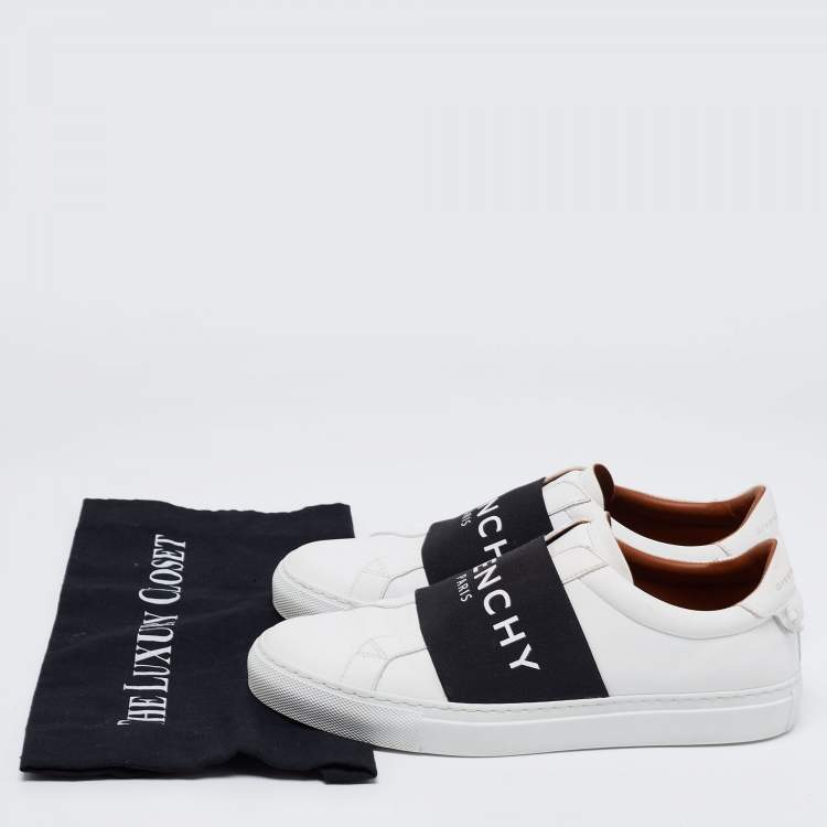 Pre Owned Givenchy White/Black Leather And Logo Stretch Band Urban Street Slip On Sneakers Size 38