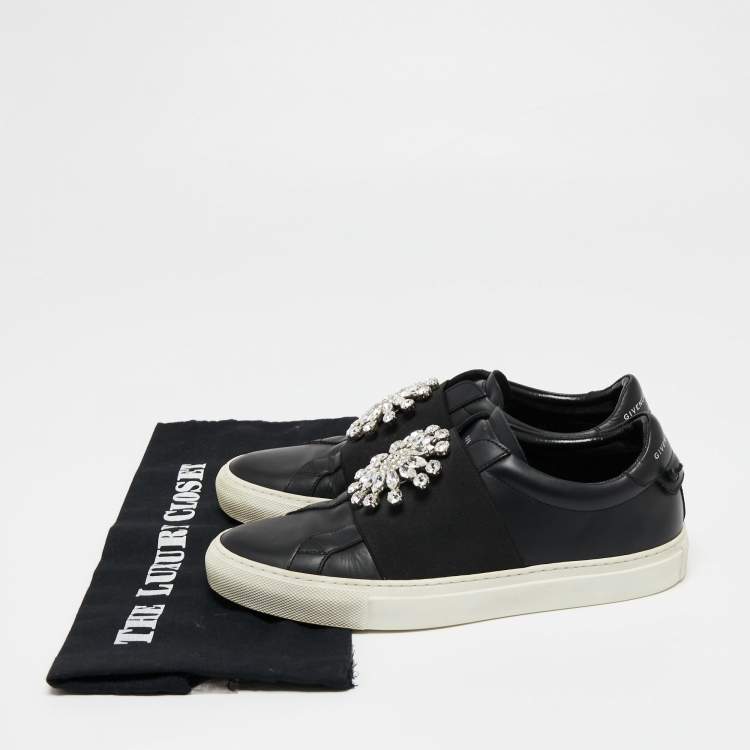 Pre Owned Givenchy Black Leather Crystal Embellished Slip On Sneakers Size 39