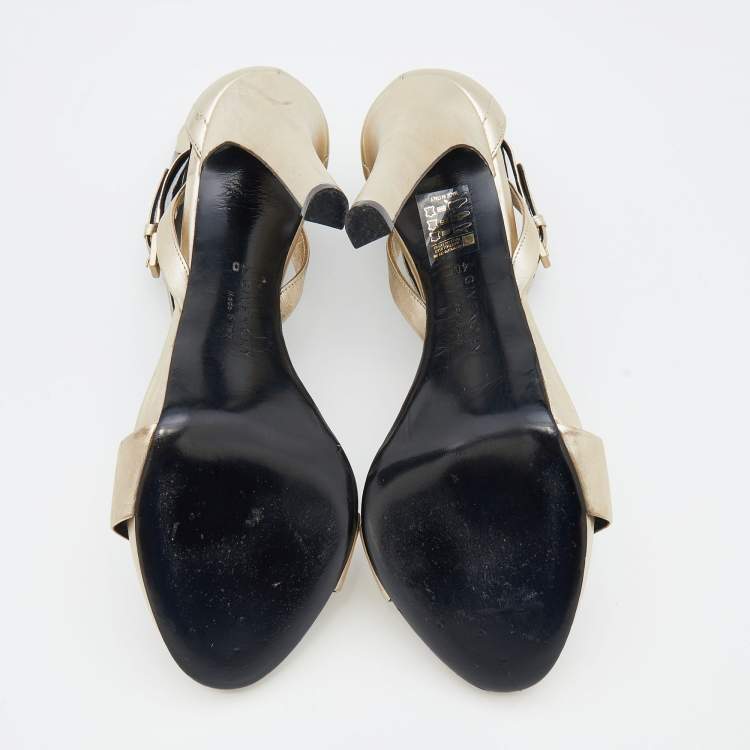 Pre Owned Givenchy Metallic Gold/Black Leather And Patent Leather Ankle Strap Sandals Size 40