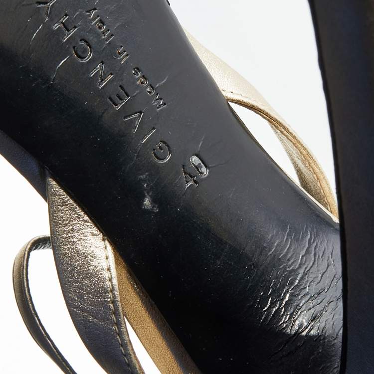 Pre Owned Givenchy Metallic Gold/Black Leather And Patent Leather Ankle Strap Sandals Size 40
