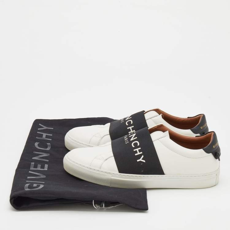 Pre Owned Givenchy White/Black Leather And Logo Stretch Band Urban Street Slip On Sneakers Size 38