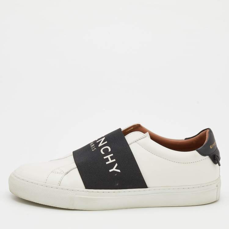 Pre Owned Givenchy White/Black Leather And Logo Stretch Band Urban Street Slip On Sneakers Size 38