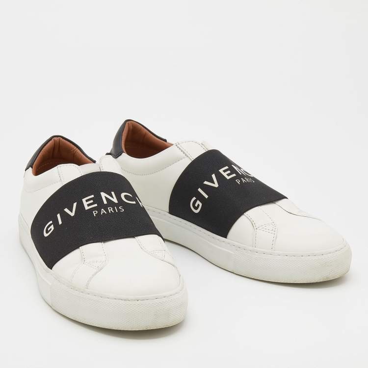 Pre Owned Givenchy White/Black Leather And Logo Stretch Band Urban Street Slip On Sneakers Size 38