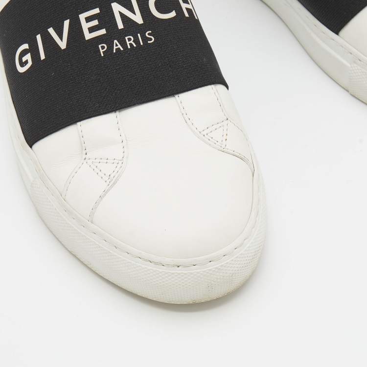 Pre Owned Givenchy White/Black Leather And Logo Stretch Band Urban Street Slip On Sneakers Size 38