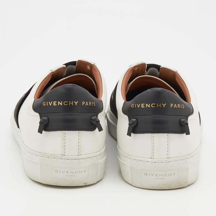Pre Owned Givenchy White/Black Leather And Logo Stretch Band Urban Street Slip On Sneakers Size 38