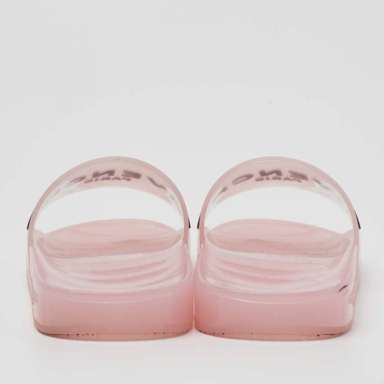 Pre Owned Givenchy Light Pink Rubber Logo Clear Flat Slides Size 38