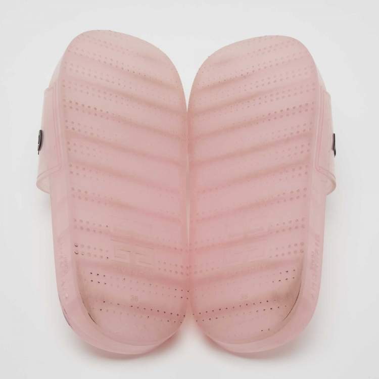 Pre Owned Givenchy Light Pink Rubber Logo Clear Flat Slides Size 38