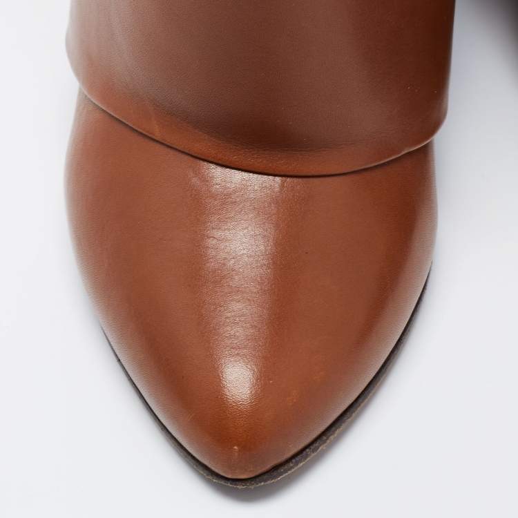 Pre Owned Givenchy Brown Leather Knee Length Boots Size 38.5
