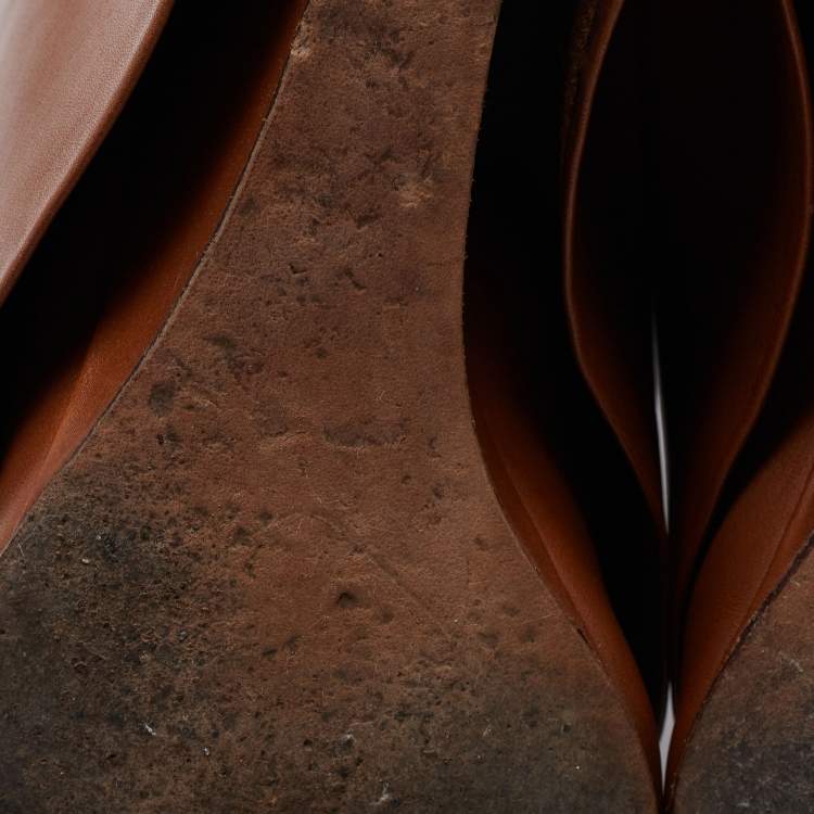 Pre Owned Givenchy Brown Leather Knee Length Boots Size 38.5
