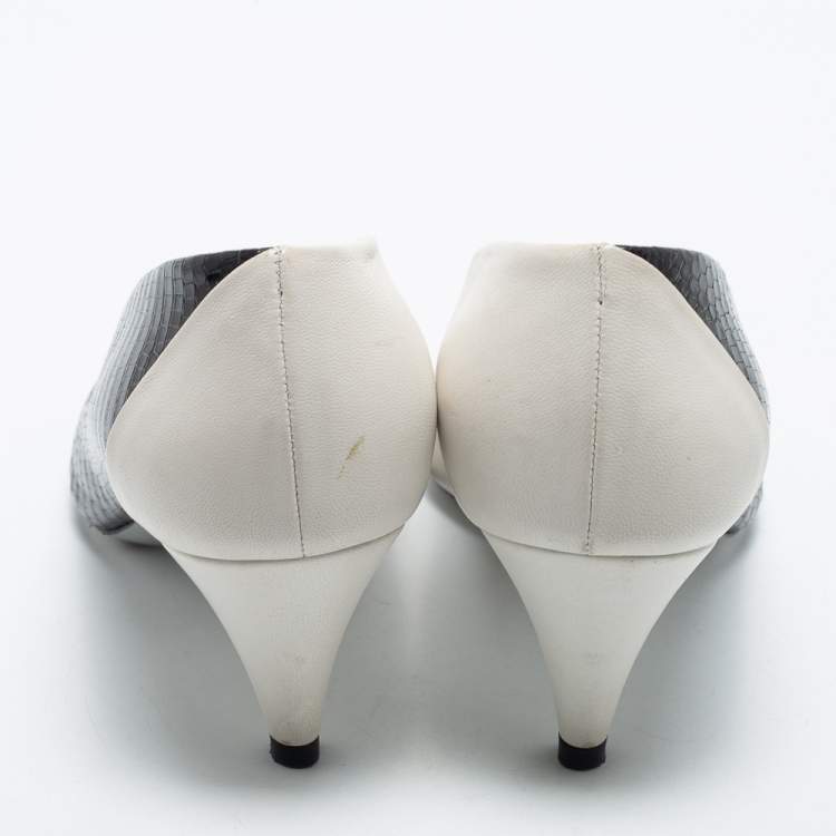 Pre Owned Givenchy Black/White Croc Embossed and  Leather Pointed Toe Pumps Size 37