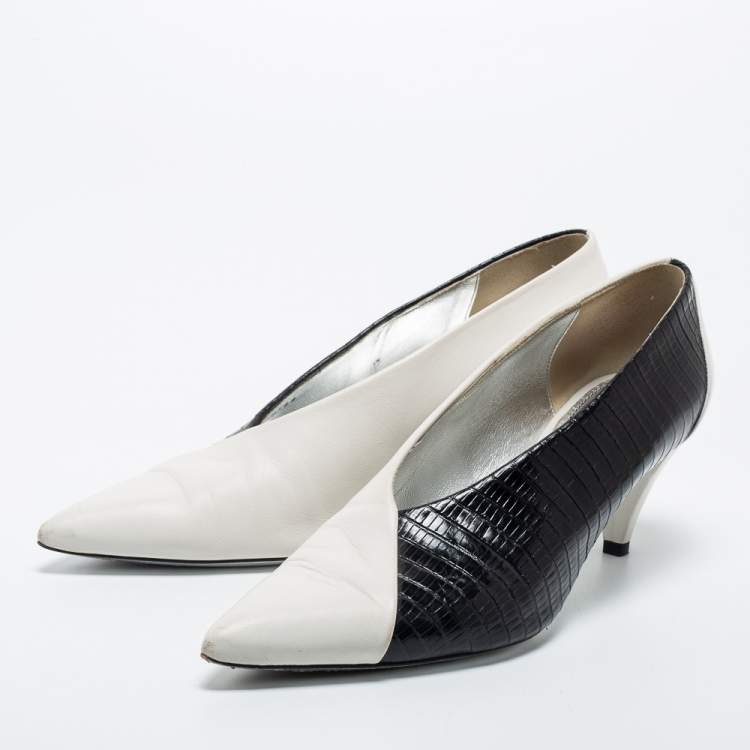 Pre Owned Givenchy Black/White Croc Embossed and  Leather Pointed Toe Pumps Size 37