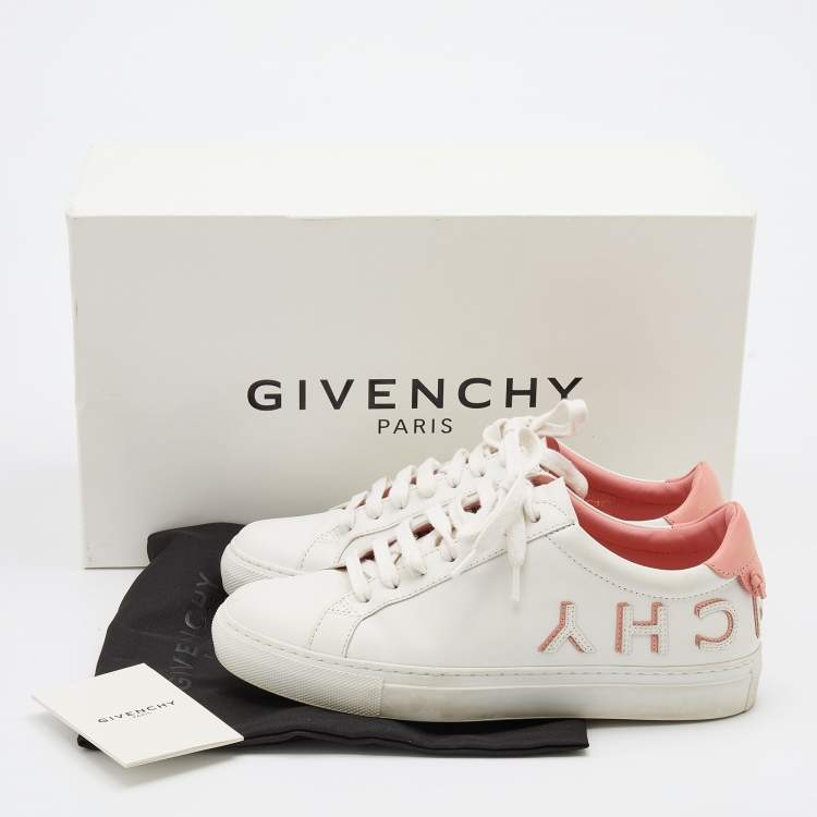Pre Owned Givenchy White/Pink Leather Reverse Logo Urban Street Sneakers Size 36.5