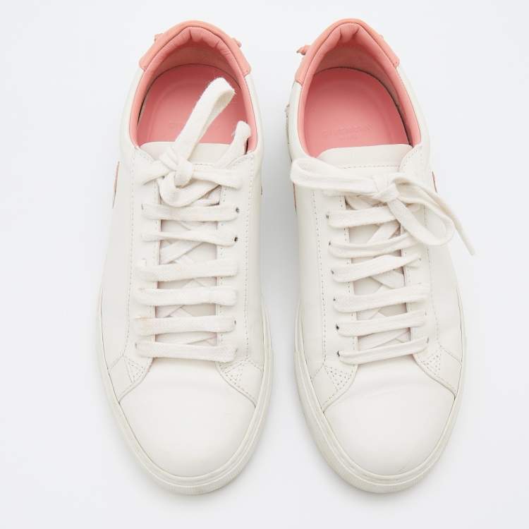 Pre Owned Givenchy White/Pink Leather Reverse Logo Urban Street Sneakers Size 36.5