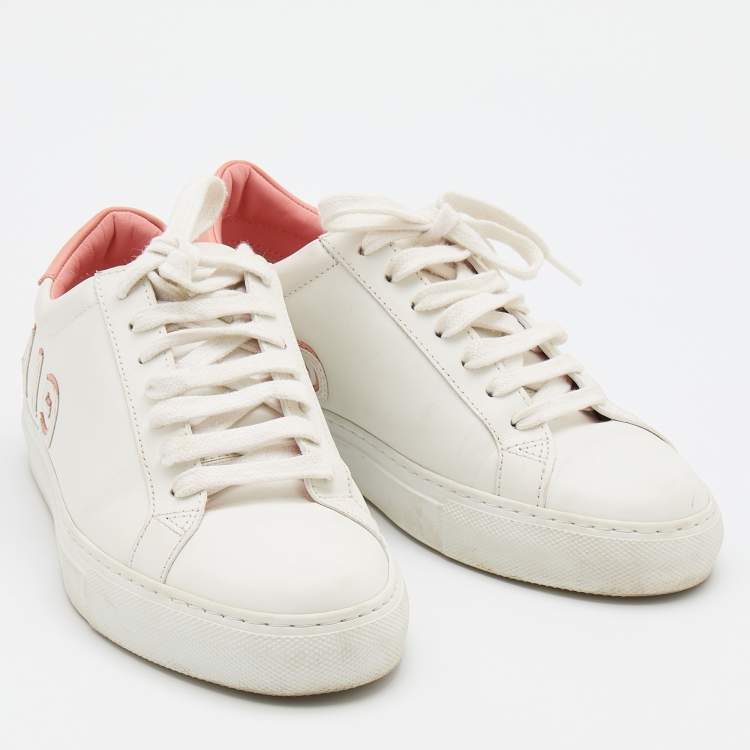 Pre Owned Givenchy White/Pink Leather Reverse Logo Urban Street Sneakers Size 36.5