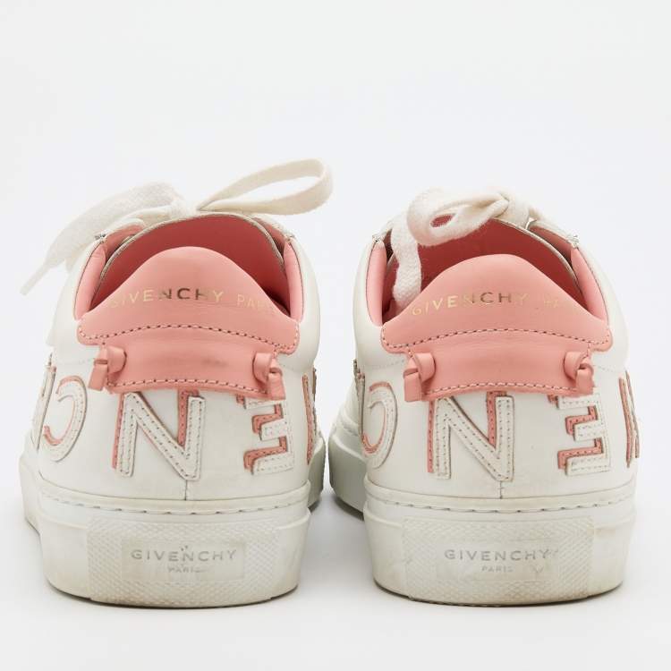 Pre Owned Givenchy White/Pink Leather Reverse Logo Urban Street Sneakers Size 36.5