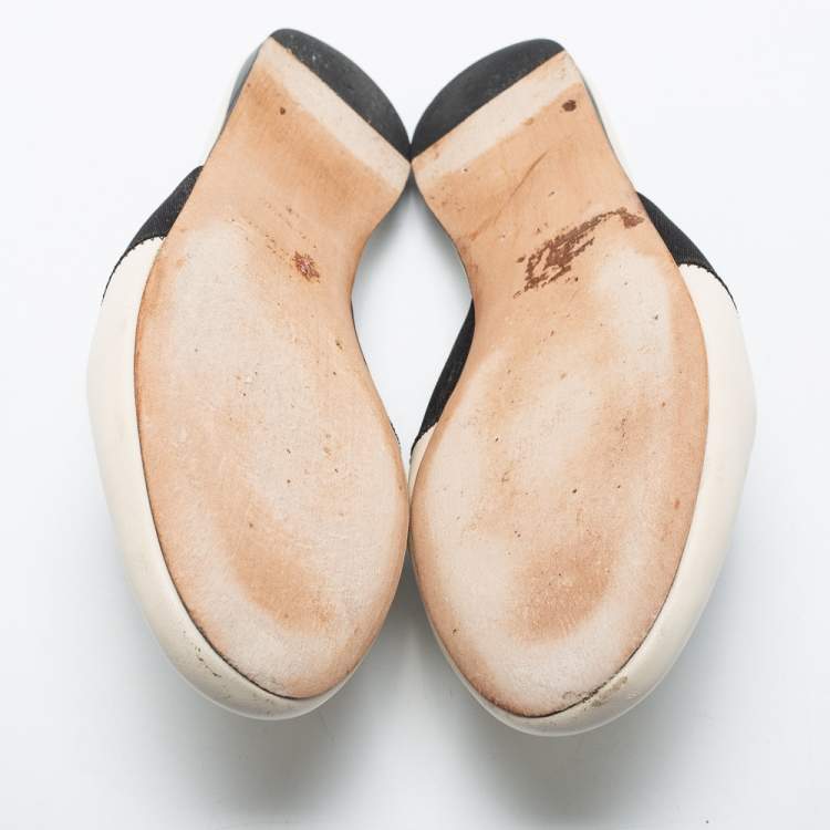 Pre Owned Givenchy Black/White Leather and Fabric Bedford Flat Mules Size 41