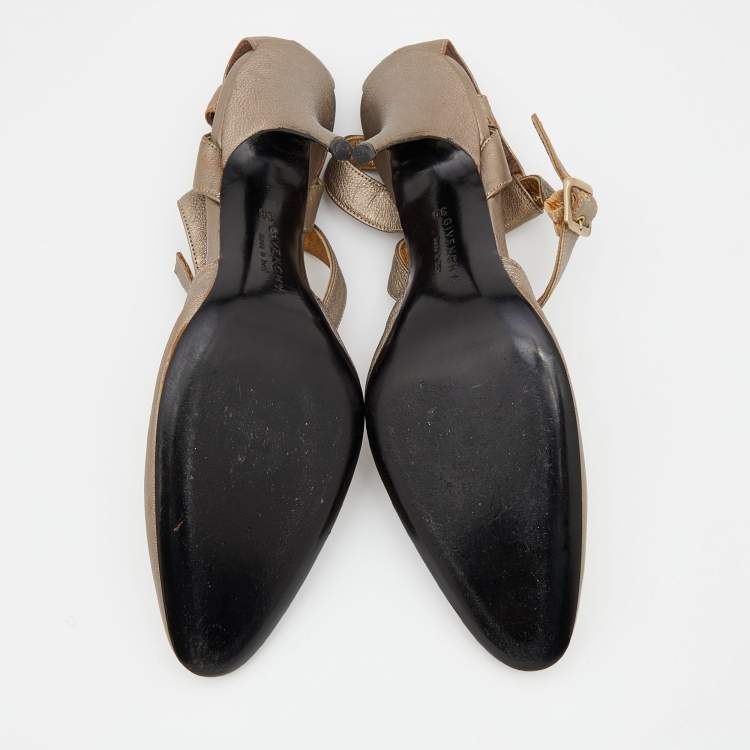 Pre Owned Givenchy Gold Leather Ankle Strap Pumps Size 38