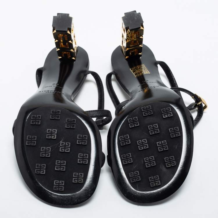 مملوكة مسبقًا Givenchy Black Leather G Cube Heel Ankle Strap Sandals Size 39