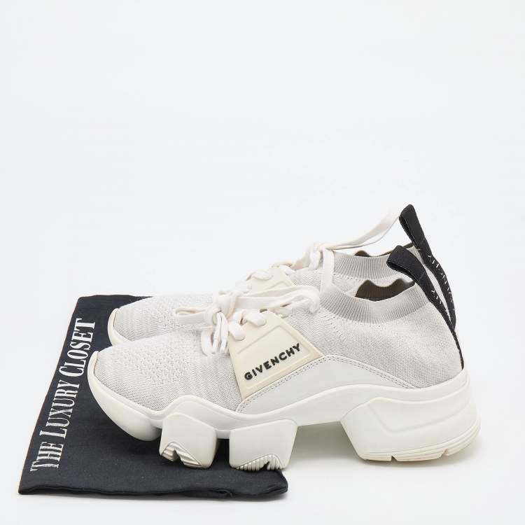 Pre Owned Givenchy White/Black Knit Fabric Jaw Low Top Sneakers Size 38