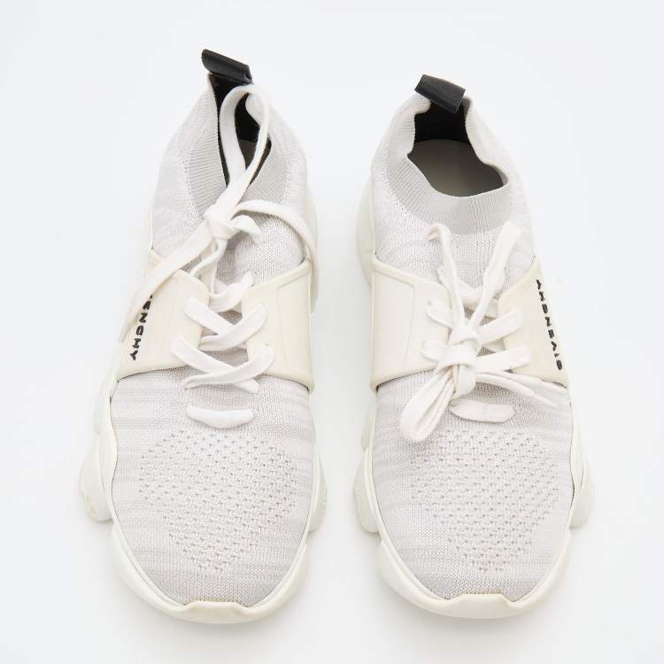 Pre Owned Givenchy White/Black Knit Fabric Jaw Low Top Sneakers Size 38