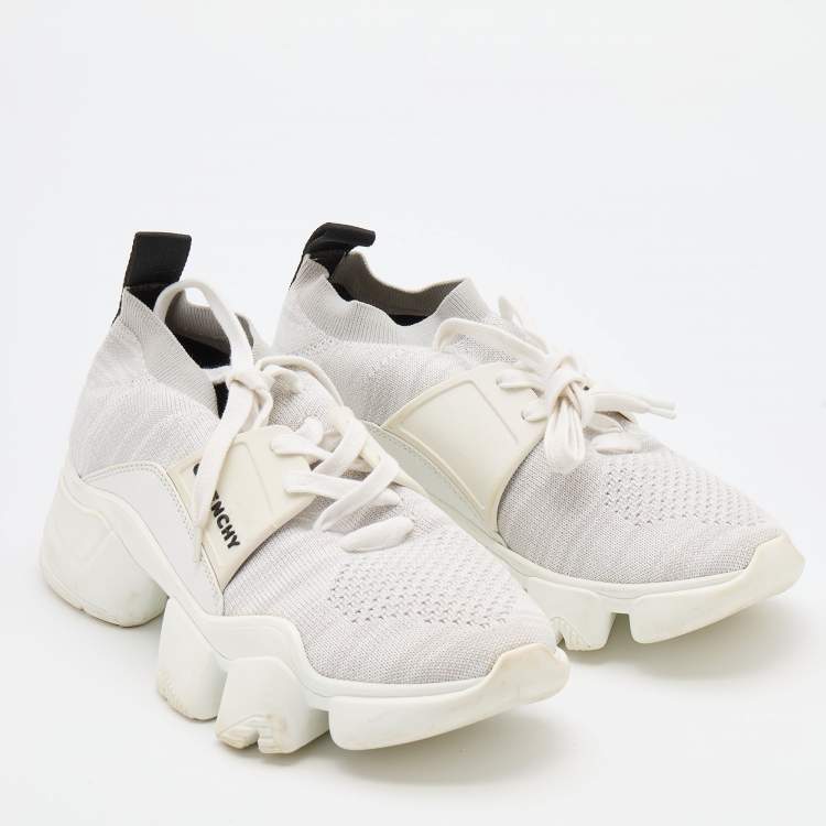 Pre Owned Givenchy White/Black Knit Fabric Jaw Low Top Sneakers Size 38
