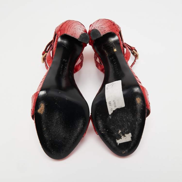 Pre Owned Givenchy Metallic Red Python Leather Ankle Strap Sandals Size 39