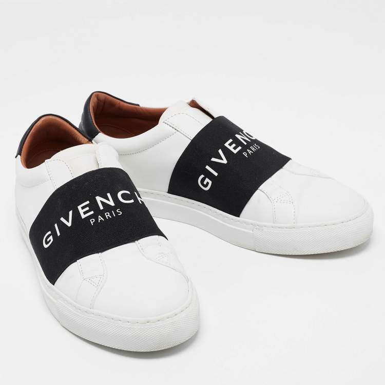 Pre Owned Givenchy White/Black Leather Urban Street Logo Slip On Sneakers Size 40