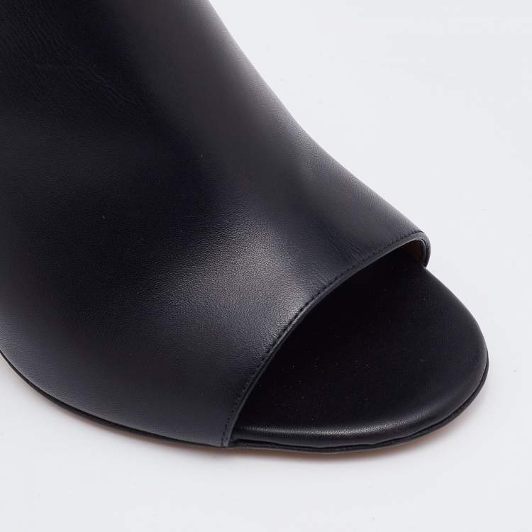 Pre Owned Givenchy Black Leather Block Heel Slide Sandals Size 36.5