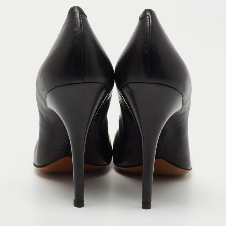 Pre Owned Givenchy Black Leather Metal Logo Pumps Size 40
