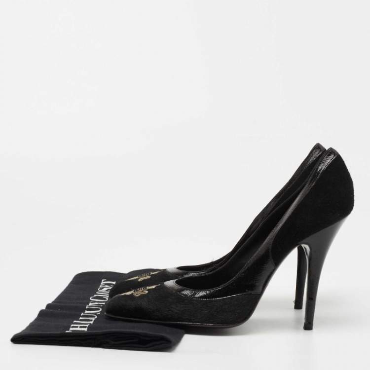 Pre Owned Givenchy Black Suede and Calf Hair Pointed Toe Pumps Size 39
