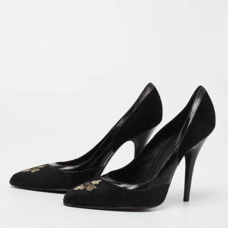 Pre Owned Givenchy Black Suede and Calf Hair Pointed Toe Pumps Size 39