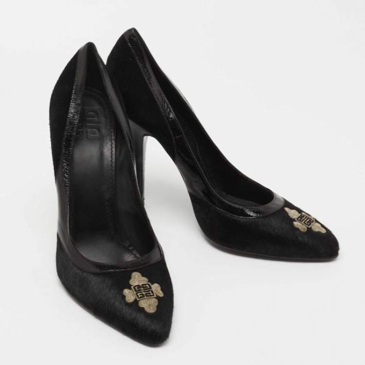Pre Owned Givenchy Black Suede and Calf Hair Pointed Toe Pumps Size 39