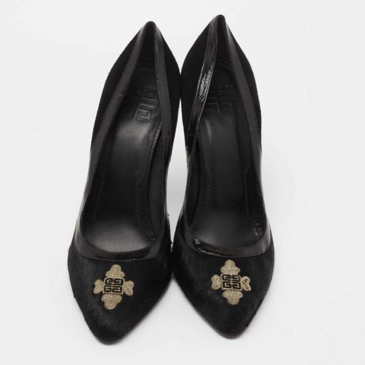 Pre Owned Givenchy Black Suede and Calf Hair Pointed Toe Pumps Size 39