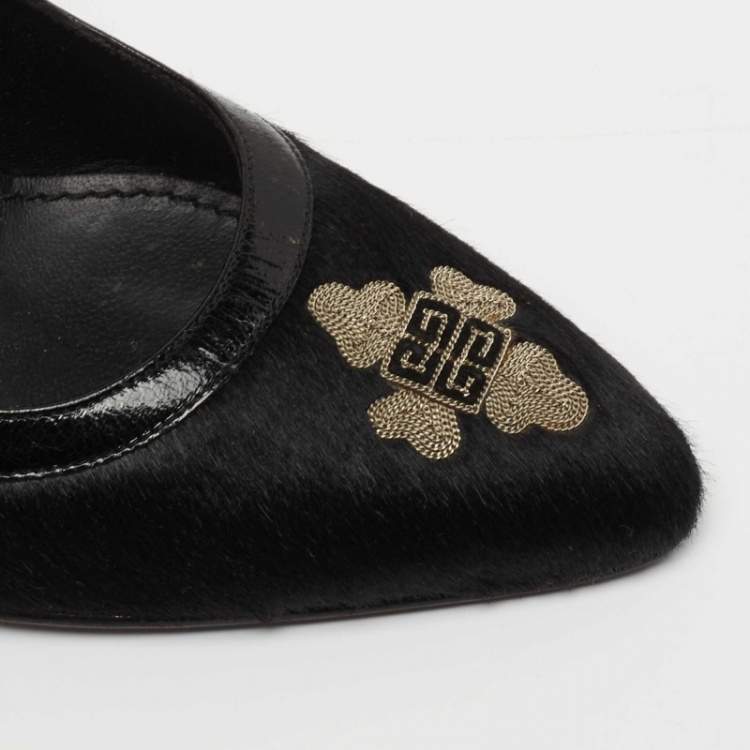 Pre Owned Givenchy Black Suede and Calf Hair Pointed Toe Pumps Size 39