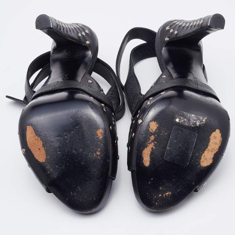 Pre Owned Givenchy Black Leather Studded Ankle Strap Sandals Size 37