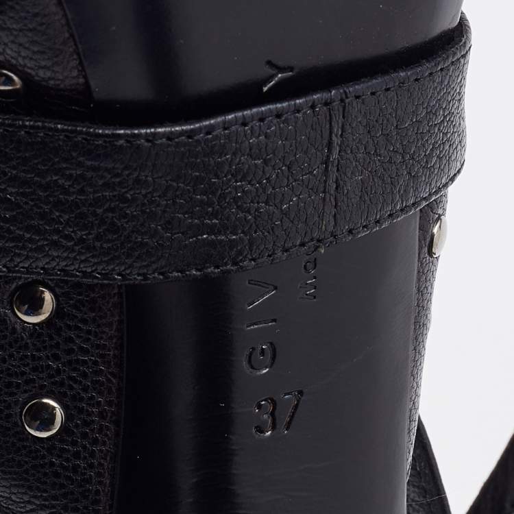 Pre Owned Givenchy Black Leather Studded Ankle Strap Sandals Size 37