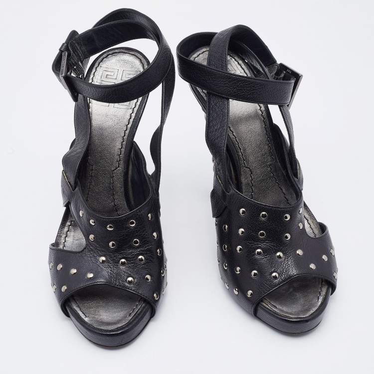 Pre Owned Givenchy Black Leather Studded Ankle Strap Sandals Size 37
