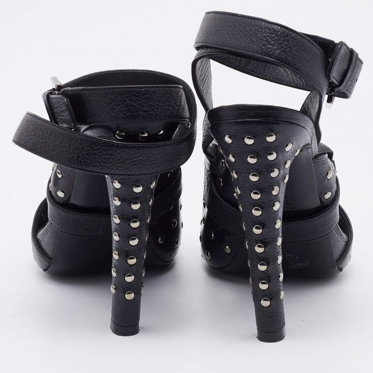 Pre Owned Givenchy Black Leather Studded Ankle Strap Sandals Size 37