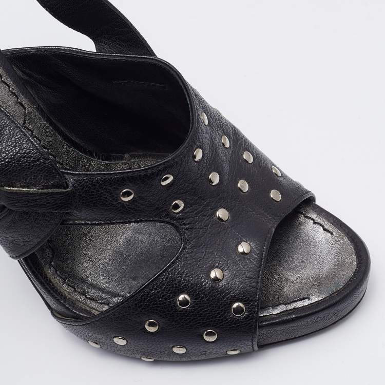 Pre Owned Givenchy Black Leather Studded Ankle Strap Sandals Size 37